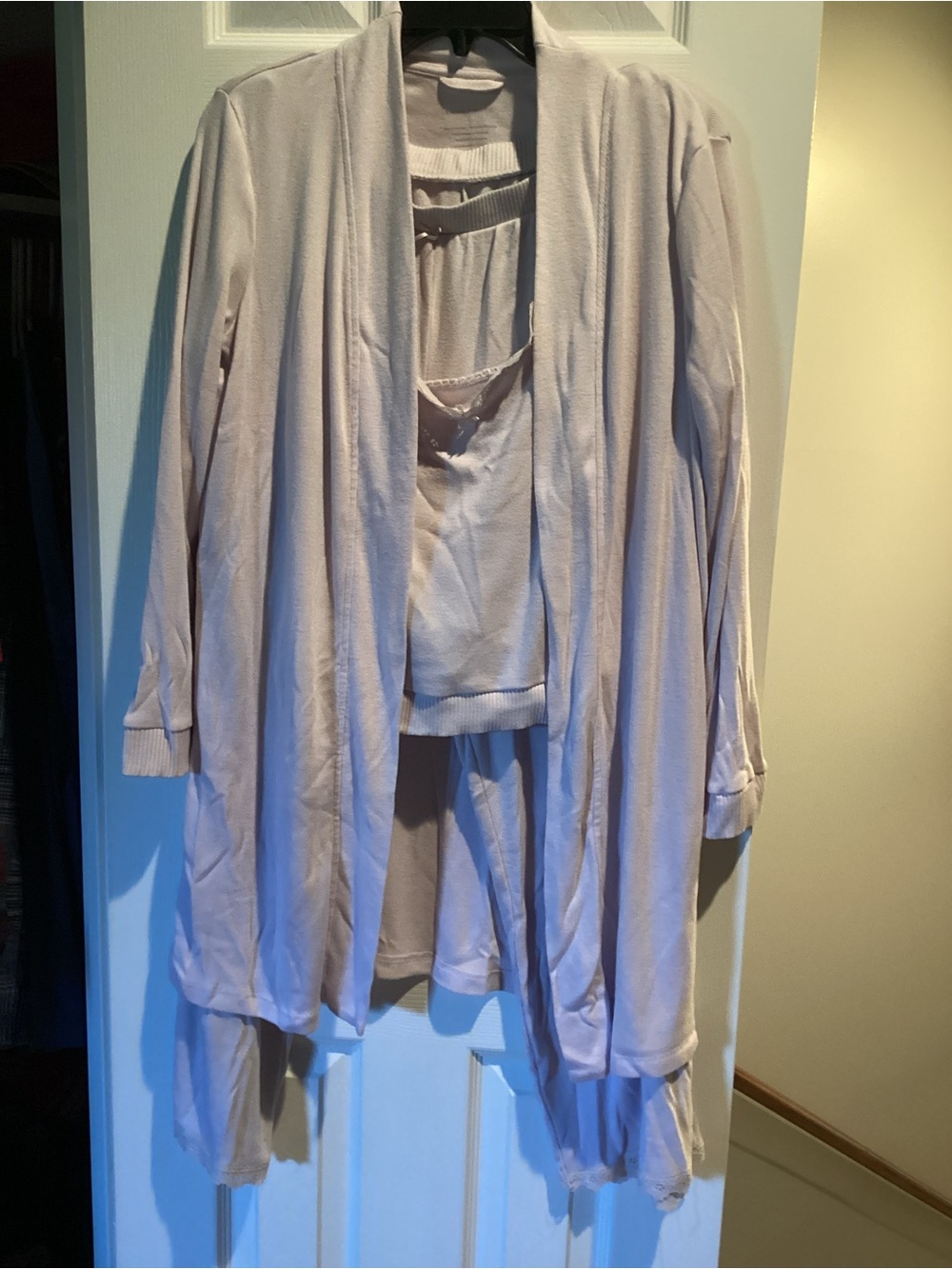 Women's Cozy Open-Front Pajama Cardigan Set - Light Beige